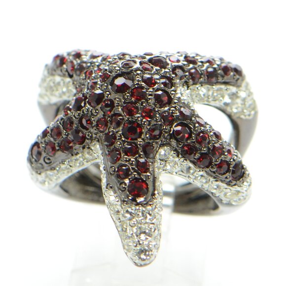Kenneth Jay Lane KJL Gunmetal Crystal Starfish Cocktail Ring - Picture 3 of 6